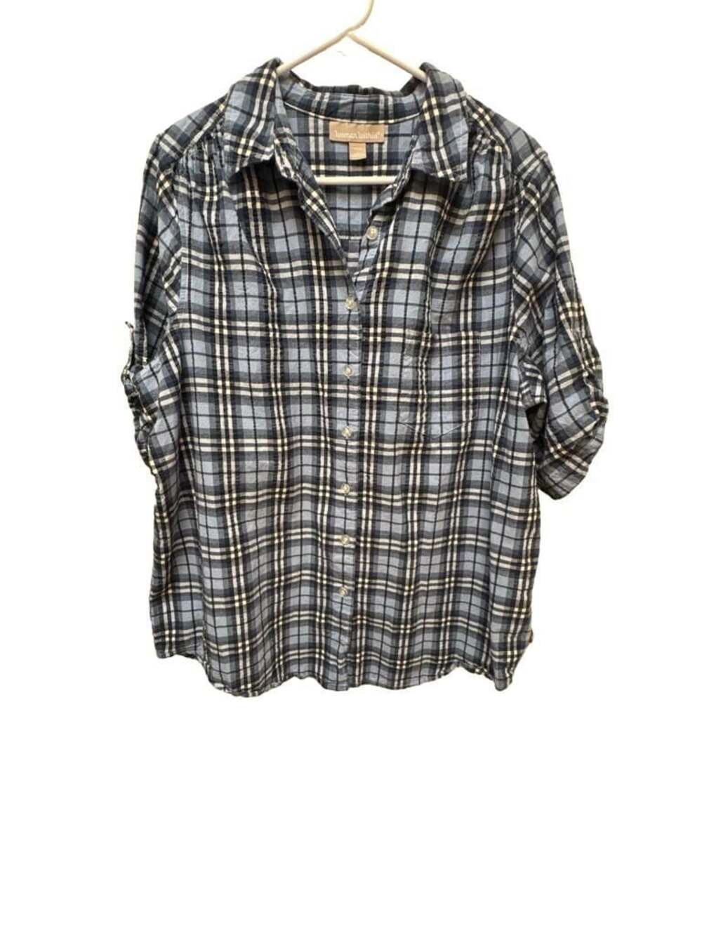 Woman Within Blue Plaid Button Down Shirt Size L 18:20